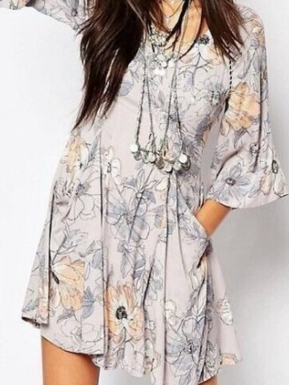 Free People All Eyes on You Lavender Floral Fit & Flare Lightweight Dress sz 8